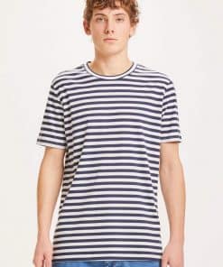 Knowledge Cotton Apparel Alder Mercerized Striped Tee Total Eclipse