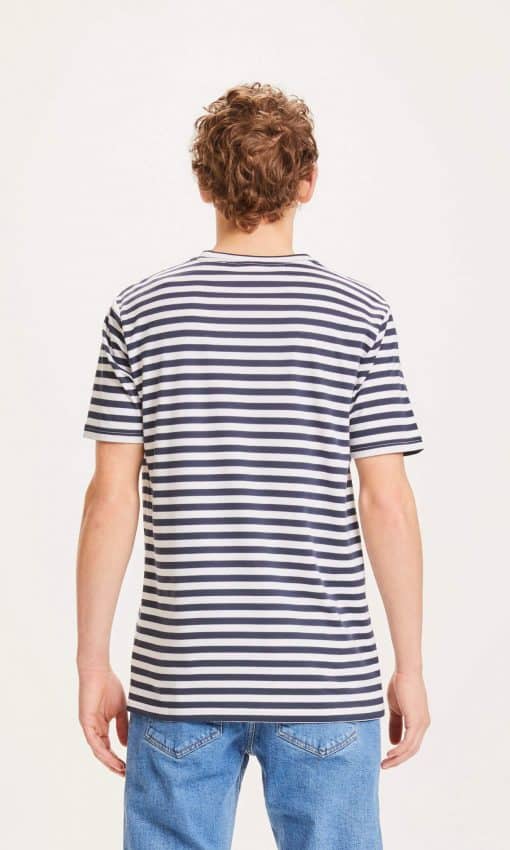 Knowledge Cotton Apparel Alder Mercerized Striped Tee Total Eclipse