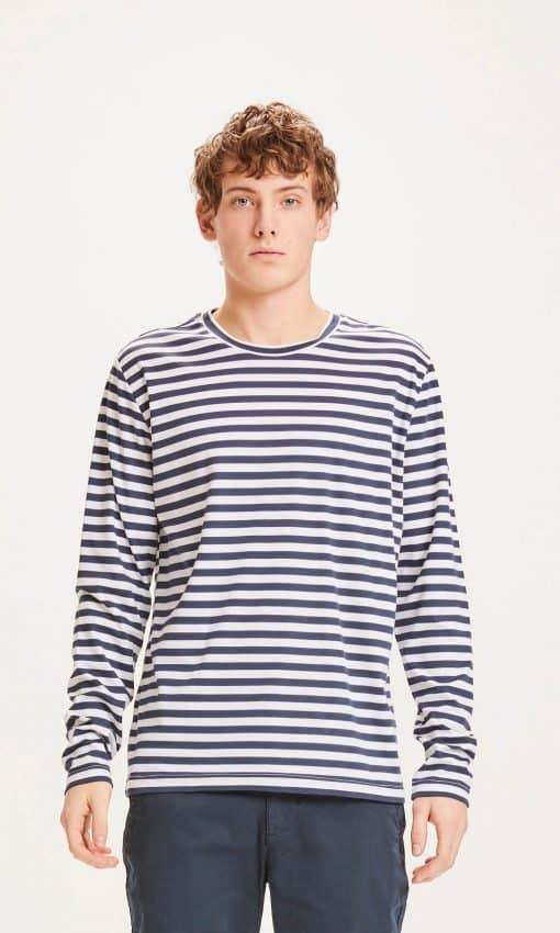 Knowledge Cotton Apparel Locust Mercerized Striped Long Sleeve Total Eclipse