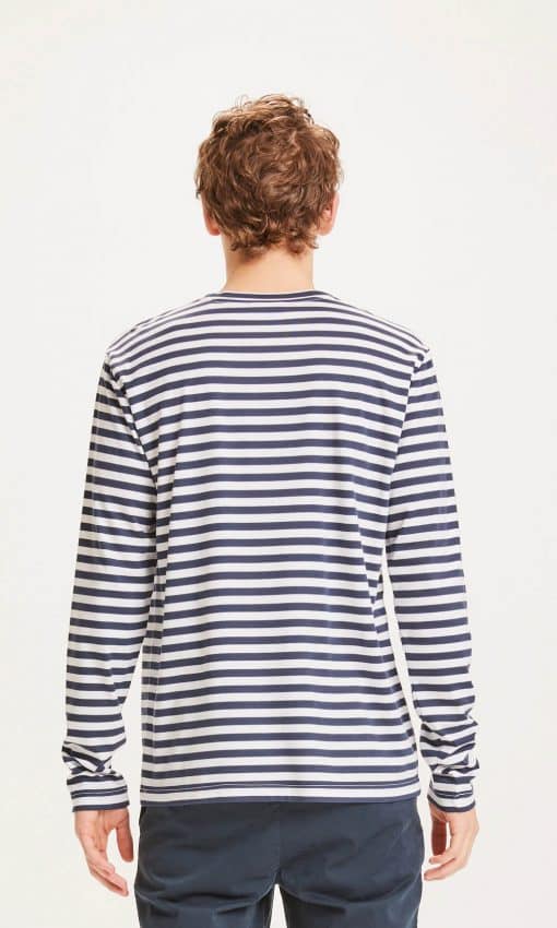 Knowledge Cotton Apparel Locust Mercerized Striped Long Sleeve Total Eclipse