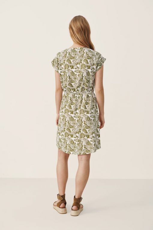 Part Two Ilima Dress Olive Drab Block Print