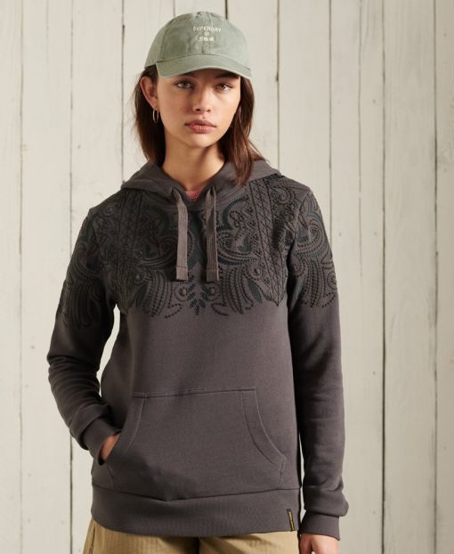 Superdry Bohemian Crafted Overhead Hoodie Washed Black
