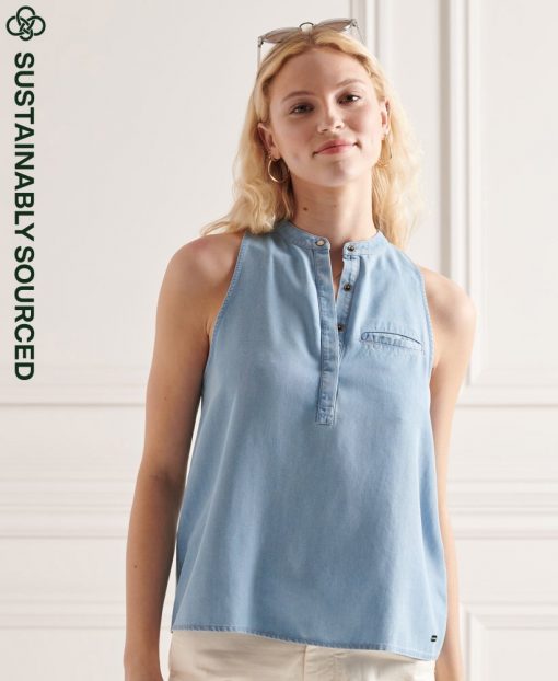 Superdry Tencel Sleeveless Shirt Light/mid Wash