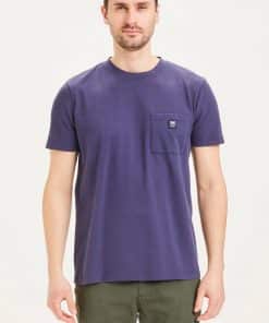 Knowledge Cotton Apparel Alder garment dyed pique tee w/pocket and badge Blue