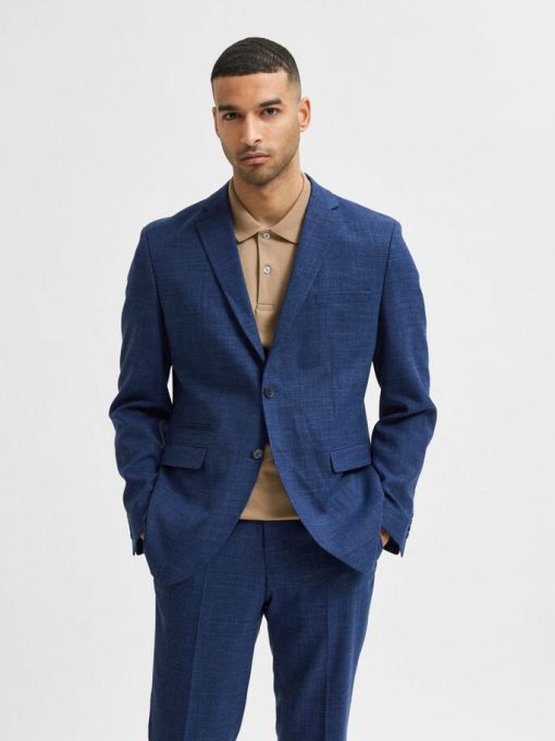 Selected Homme Oasis Linen Blazer Estate Blue
