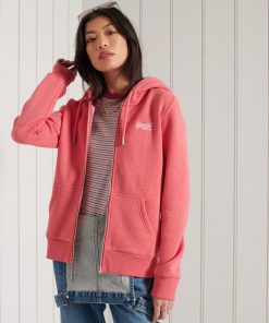 Superdry Orange Label Classic Zip Hoodie Coral Marl