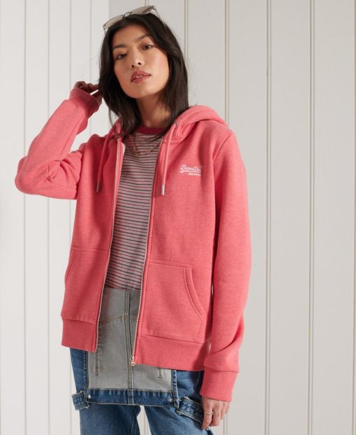 Superdry Orange Label Classic Zip Hoodie Coral Marl