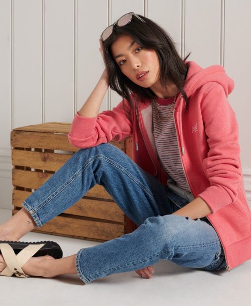 Superdry Orange Label Classic Zip Hoodie Coral Marl