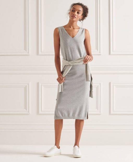 Superdry V-Neck Knitted Dress Mid Marl