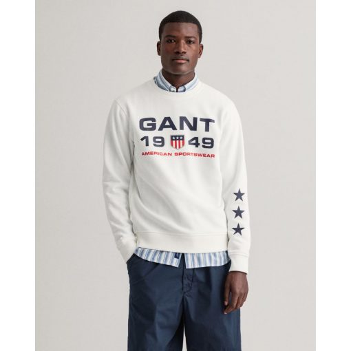 Gant Men Retro Shield Crew Neck Sweatshirt Eggshell