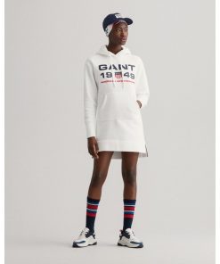 Gant Woman Retro Shield Hoodie Dress Eggshell