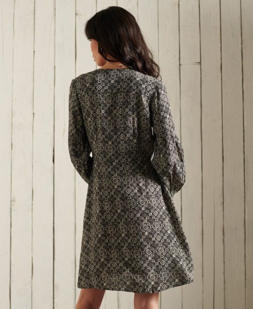 Superdry Bohemian Wrap Dress Black Print