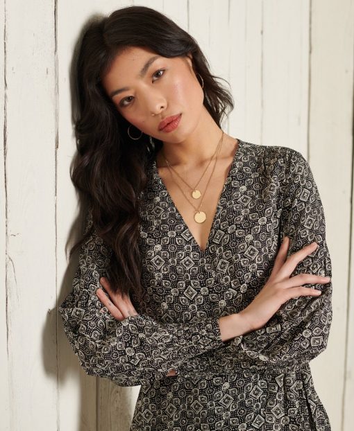 Superdry Bohemian Wrap Dress Black Print