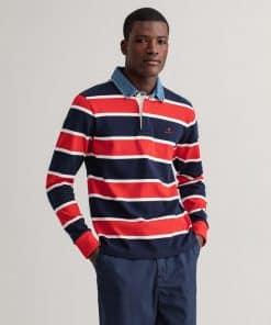 Gant Denim Collar Rugger Ls Shirt Bright Red