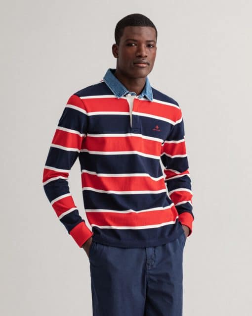 Gant Denim Collar Rugger Ls Shirt Bright Red