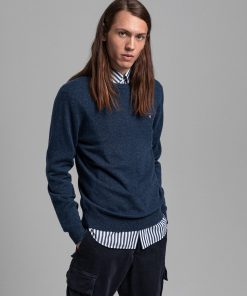 Gant Superfine Lambswool Crew Neck Jumper Dark Navy Melange