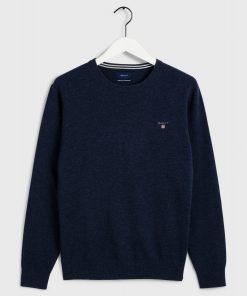 Gant Superfine Lambswool Crew Neck Jumper Dark Navy Melange