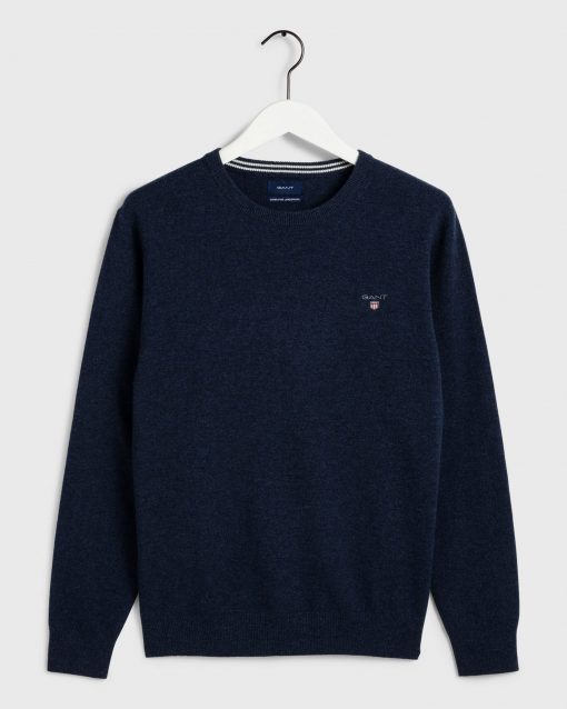 Gant Superfine Lambswool Crew Neck Jumper Dark Navy Melange