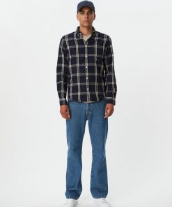 Les Deux Jasper Check Flannel Shirt Dark Navy
