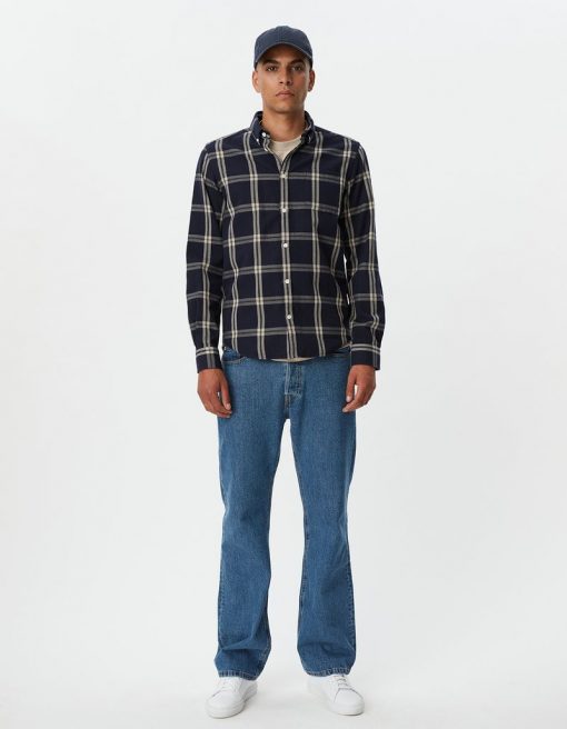 Les Deux Jasper Check Flannel Shirt Dark Navy