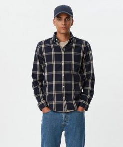Les Deux Jasper Check Flannel Shirt Dark Navy