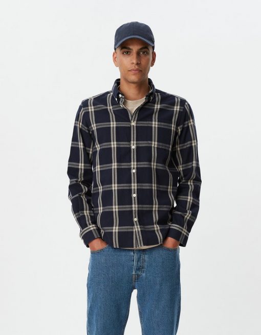 Les Deux Jasper Check Flannel Shirt Dark Navy