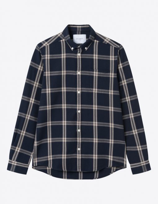 Les Deux Jasper Check Flannel Shirt Dark Navy