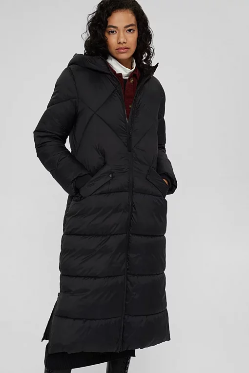 Esprit Long Quilted Coat Black