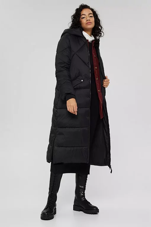 Esprit Long Quilted Coat Black