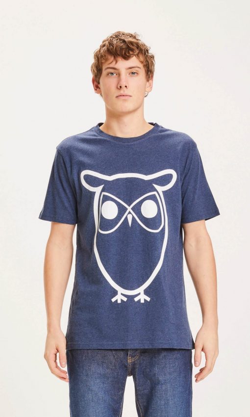 Knowledge Cotton Apparel Alder Basic Owl Tee Blue