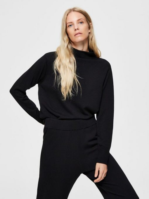 Selected Femme Sandra Merino Wool Jumper Black