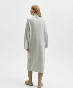 Selected Femme Elina Knit High Neck Dress Light Grey Melange
