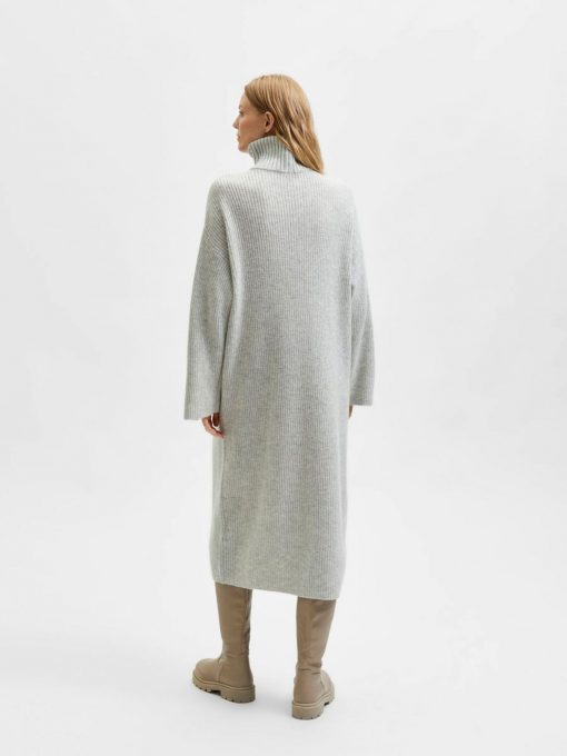 Selected Femme Elina Knit High Neck Dress Light Grey Melange