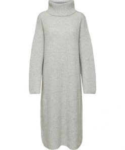 Selected Femme Elina Knit High Neck Dress Light Grey Melange