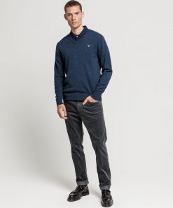 Gant Superfine Lambswool V-Neck Jumper Dark Navy Melange