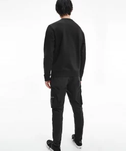 Calvin Klein Leather Monogram Logo Sweatshirt Black