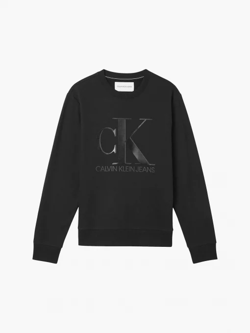 Calvin Klein Leather Monogram Logo Sweatshirt Black