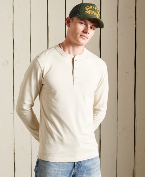Superdry Organic Cotton Long Sleeve Henley Top Parchment White