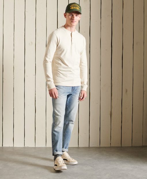 Superdry Organic Cotton Long Sleeve Henley Top Parchment White