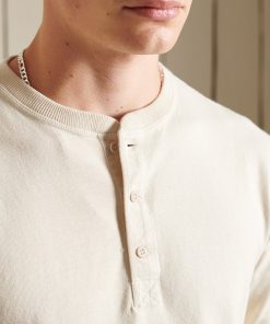 Superdry Organic Cotton Long Sleeve Henley Top Parchment White