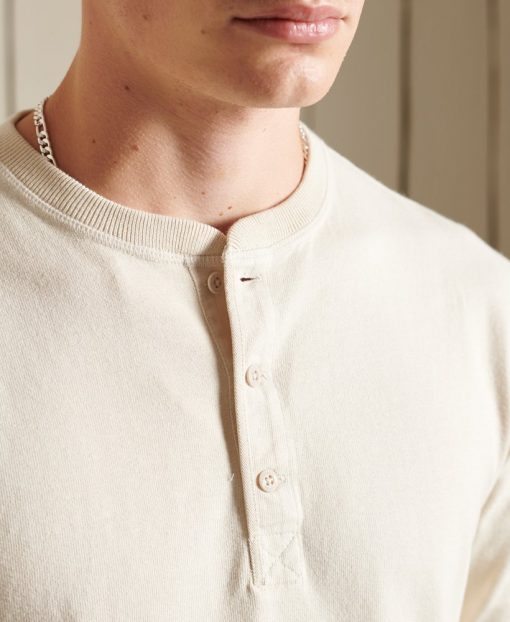 Superdry Organic Cotton Long Sleeve Henley Top Parchment White