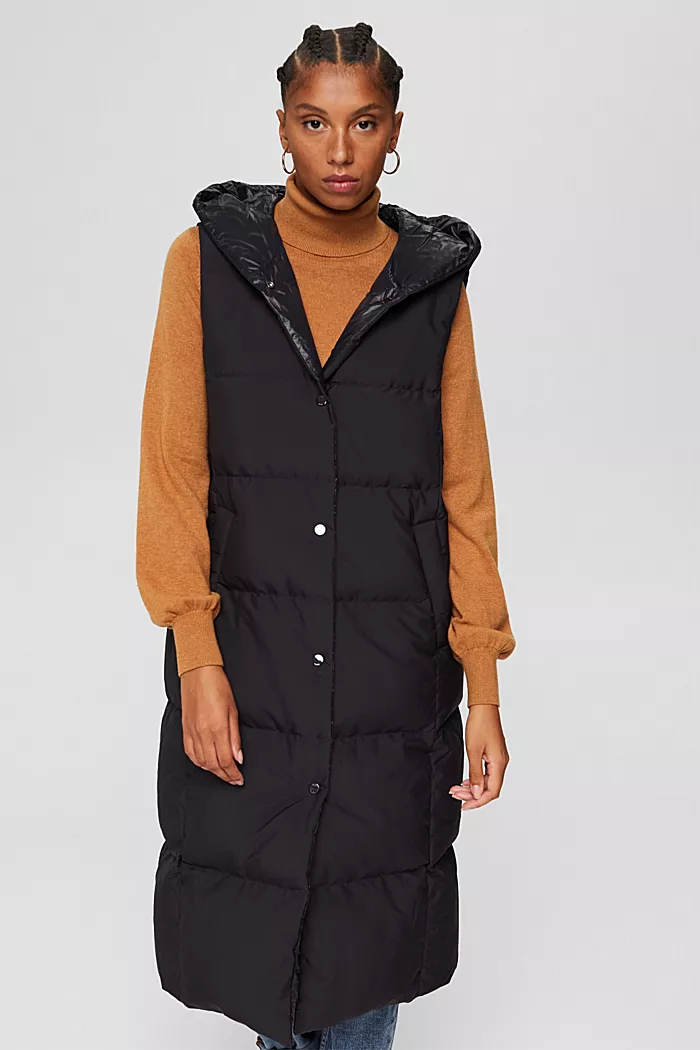 Long down vest with hood sale