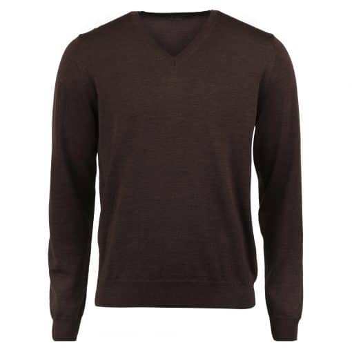 Stenströms Merino V-neck Elbow Patch Brown