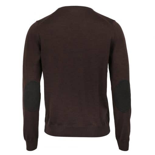 Stenströms Merino V-neck Elbow Patch Brown