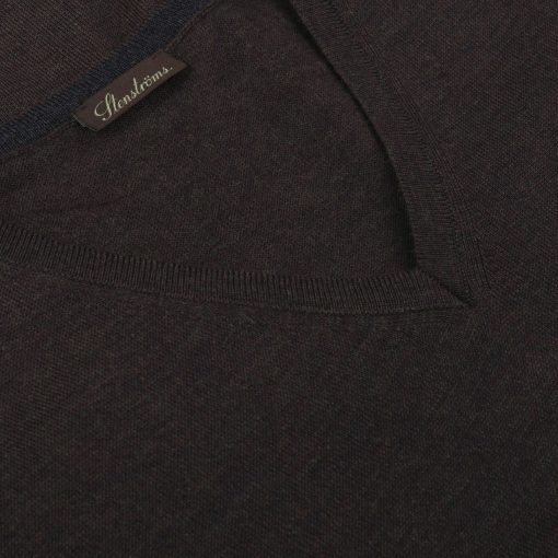Stenströms Merino V-neck Elbow Patch Brown
