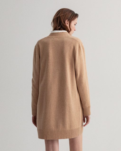 Gant Woman Long Wool Cardigan Khaki Melange