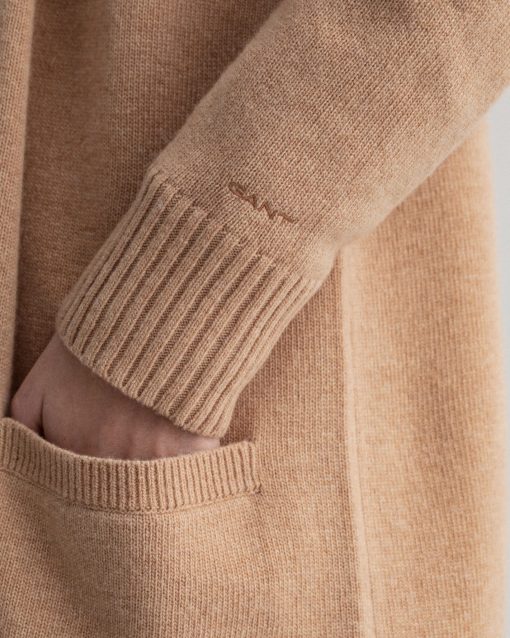 Gant Woman Long Wool Cardigan Khaki Melange