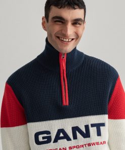 Gant Stripe Graphic Half Zip Sweater Marine