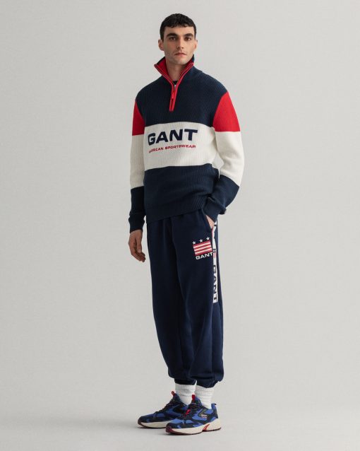 Gant Stripe Graphic Half Zip Sweater Marine