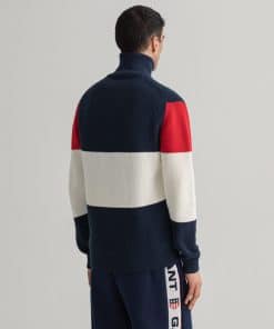 Gant Stripe Graphic Half Zip Sweater Marine